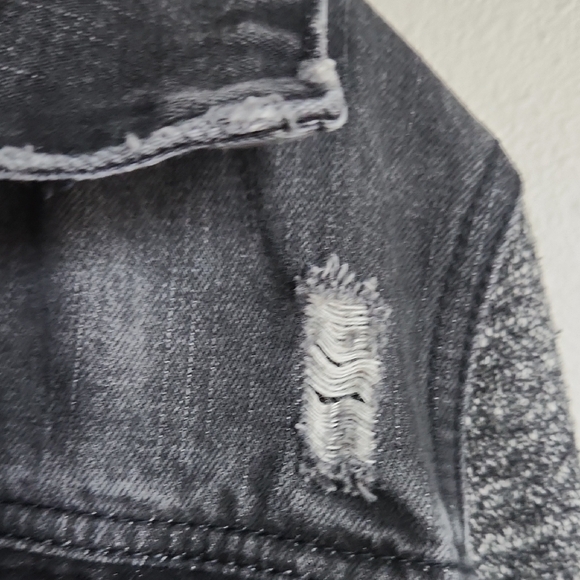 Maurices Cropped Charcoal Denim Jacket with Heathered Hoodie - Picture 5 of 6